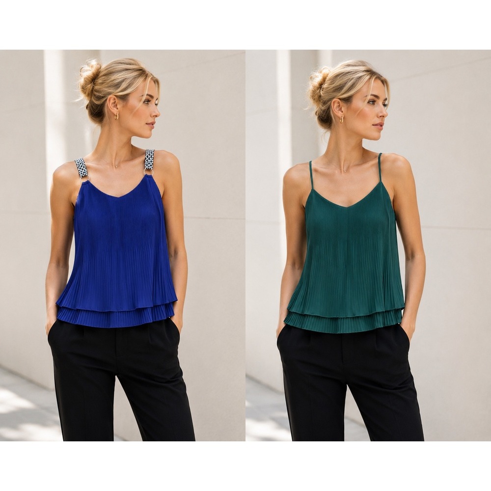 White House Black Market Pleated Camisole Bundle Blue Green Womens Large 2pc